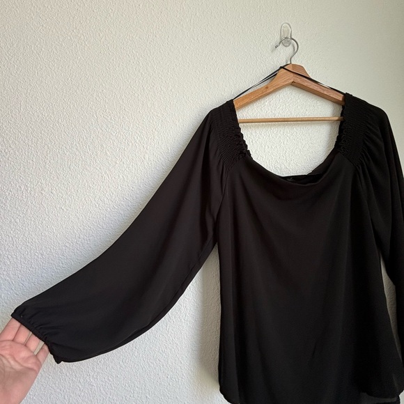 EIGHT SIXTY chiffon off the shoulder ballon sleeve sheer blouse black size MED - Picture 1 of 7